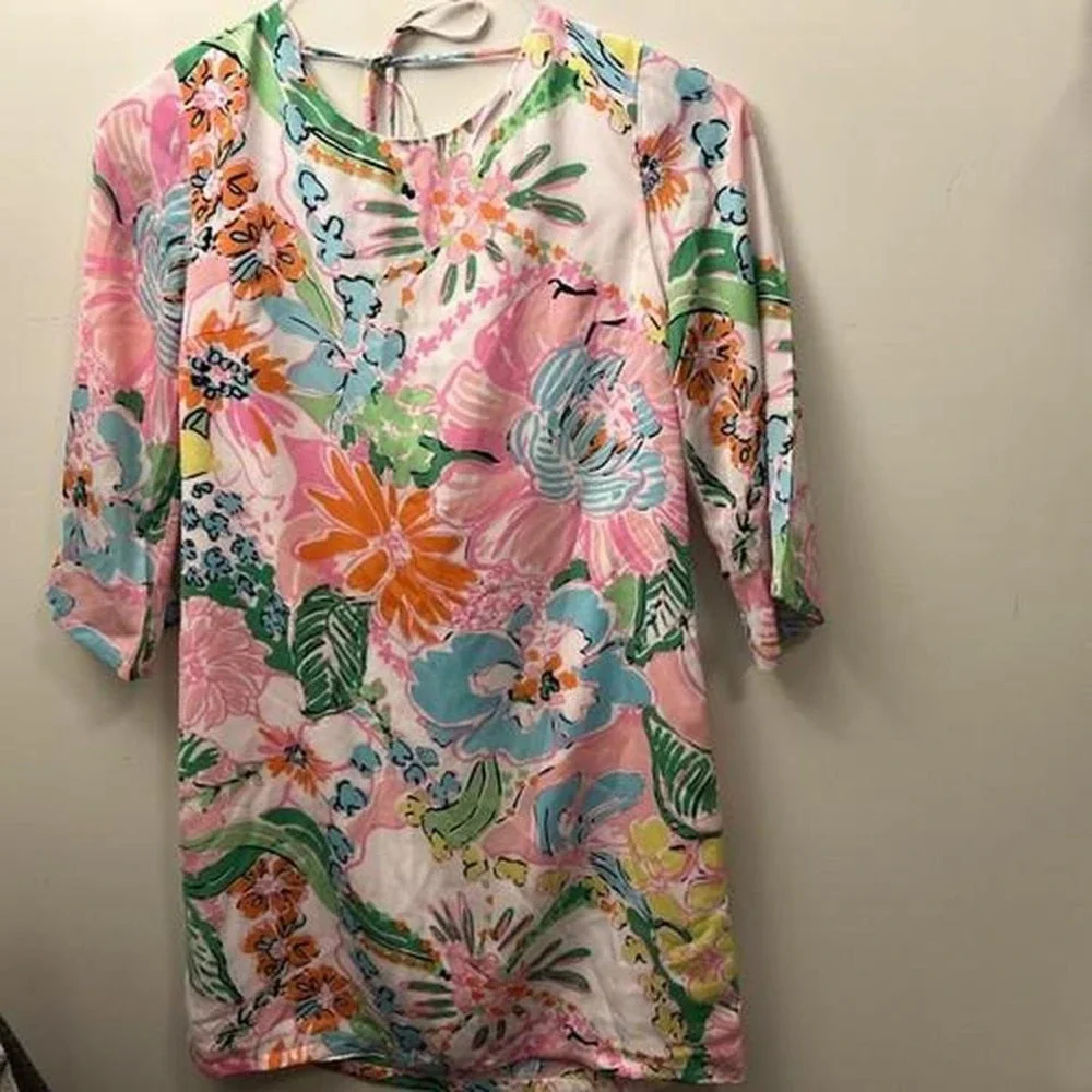 Lilly Pulitzer Floral Womens Lightweight Beachwear Dress Coverup Sz XS